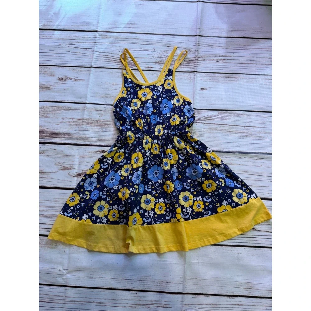 Gymboree Girls Navy Blue Yellow Floral Sundress Criss Cross Straps Size 8 NWT‎